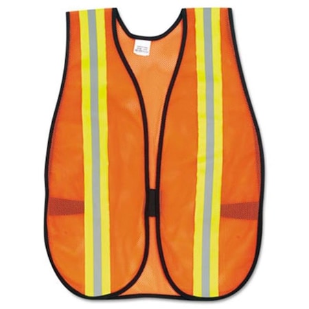 Mcr Safety Crews V201R Orange Safety Vest  2'' Reflective Strips  Polyester  Side Straps  One Size V201R